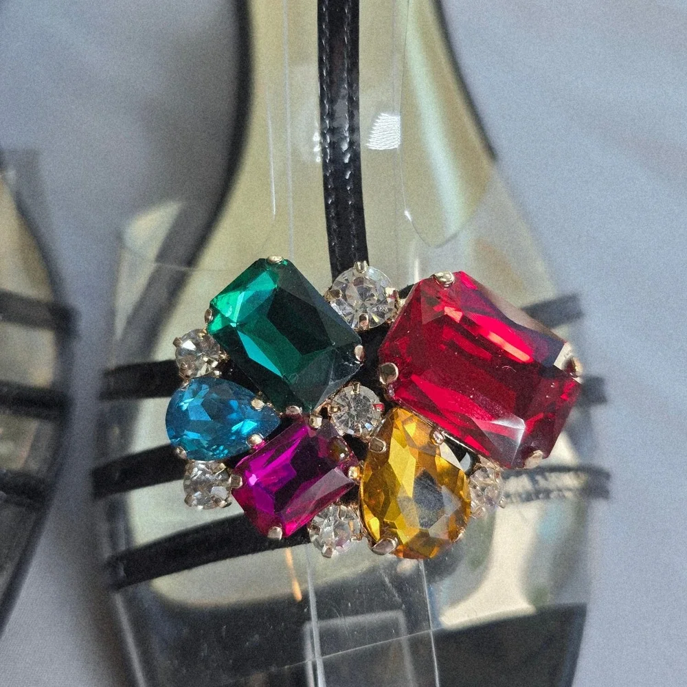Azuree‎ Pour Heyraud Embellished Wedge Sandals Black Clear Strappy Woman Size 8